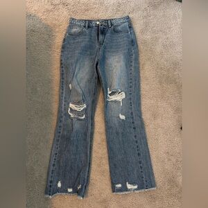 Pink Lily Straight Leg Distressed Blue Jeans
